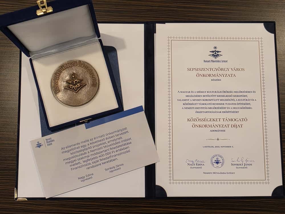 Sepsiszentgyörgy a magyarországi Nemzeti Művelődési Intézet szakmai elismerésében részesült 
